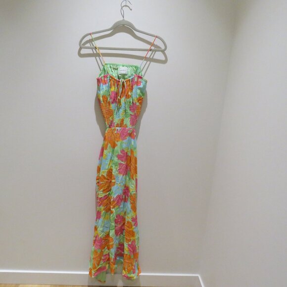 SABO SKIRT Adelina Midi Dress in Bright Floral Cut Out Feminine Smocked Flowy XS - Picture 2 of 14